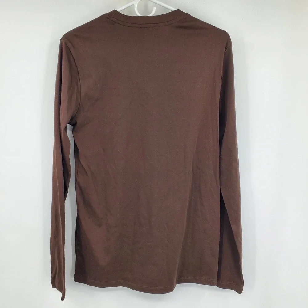 Banana Republic Luxe Touch Long Sleeve Crew Neck Tee Dark Oak Brown Minimalist